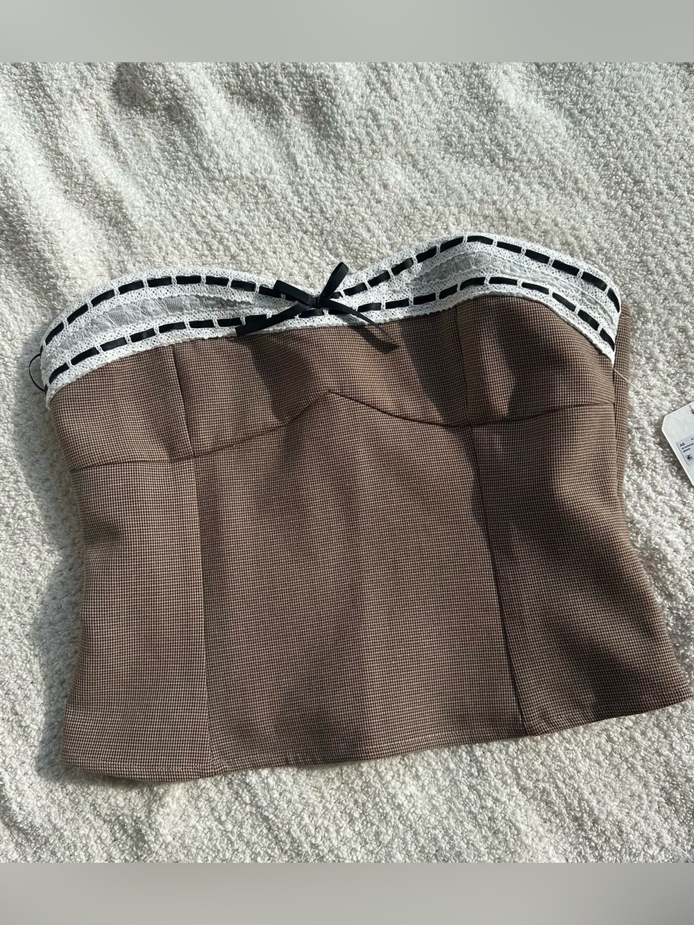 Altar'd State Brown Strapless Lace-Trim Bandeau